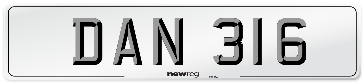 DAN 316 Number Plate from New Reg